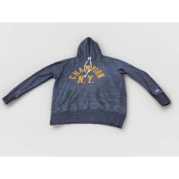 Champion NY Pullover Hoodie Men’s Medium Blue Vintage Athletic Sweatshirt Retro - Picture 1 of 3